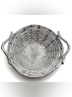 Mariposa Brillante Serveware Woven Large Bowl Cast Aluminum Organic Wood Rattan